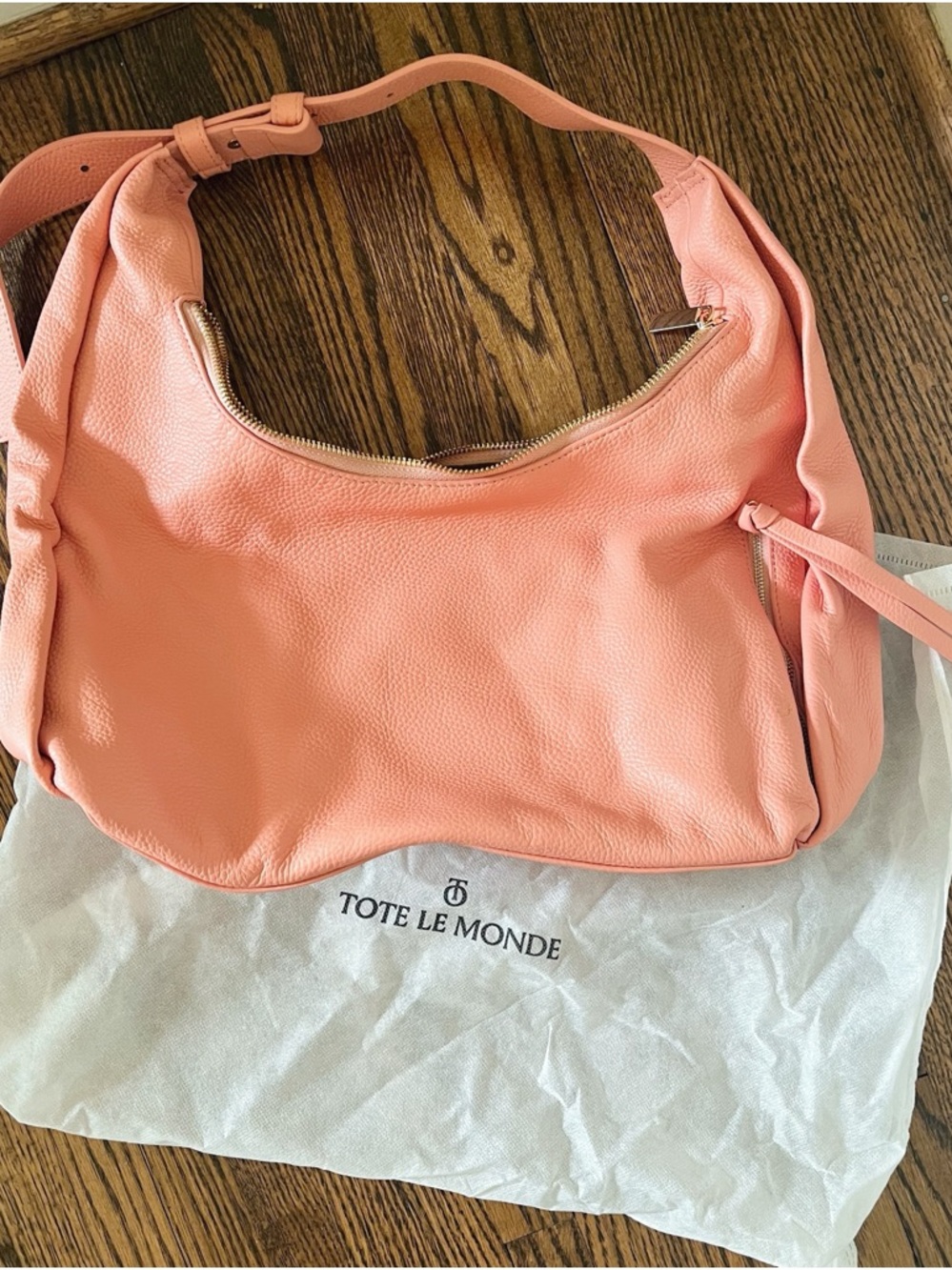 Pebbled Leather Shoulder Bag in Coral Pink by Tote Le Monde